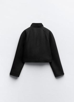 Двобортная куртка cropped со смешанной шерстьевой ткани6 фото