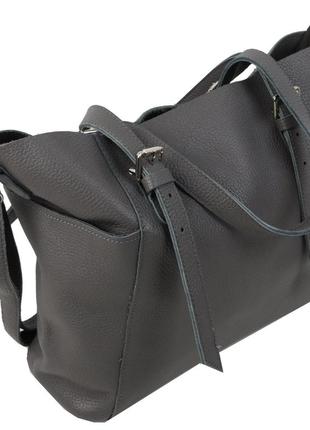 Жіноча шкіряна сумка на двох ручках borsacomoda сіра5 фото