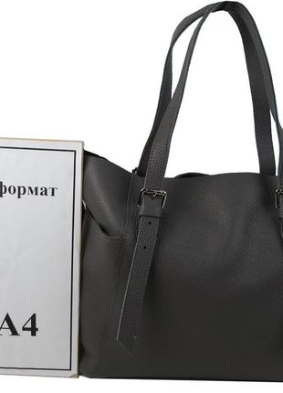 Жіноча шкіряна сумка на двох ручках borsacomoda сіра10 фото