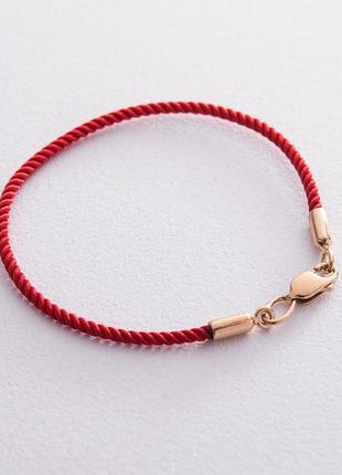 Шелковый красный браслет с золотой гладкой 
застежкой (2 мм) б022711 фото