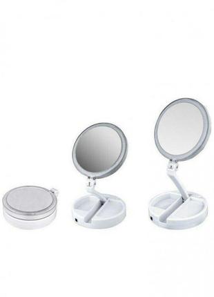 Складное зеркало для макияжа с led подсветкой круглое увеличительное 10x my fold away mirror. цвет: белый3 фото