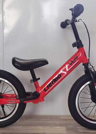 Біговел дитячий 14 дюймів corso lambo lb-14811 червоний, з ручним гальмом, надувними колесами, велобіг