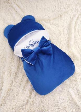 Велюровый спальник конверт для новорожденных малышей, синий1 фото