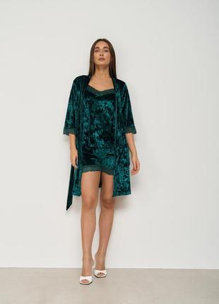Комплект з велюру для сну і дому (халат, майка, шорти) nicoletta 87130