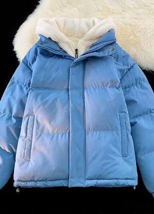 Женская стильная куртка пуховик стеганная легкая зимняя теплая с вшитым меховым капюшоном синтепон 2506 фото