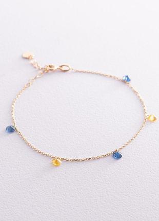 Золотий браслет "українка" (сині та жовті 
діаманти) б05116