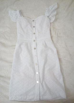 Белое платье из прошвы на хлопковой подкладке с открытыми плечами хс-с4 фото