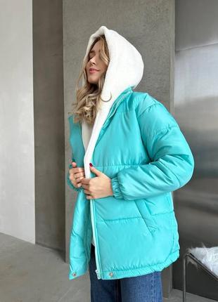 Женская стильная куртка пуховик стеганная легкая зимняя теплая с меховым капюшоном синтепон 2505 фото