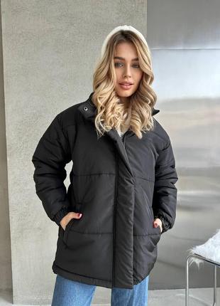 Женская стильная куртка пуховик стеганная легкая зимняя теплая с меховым капюшоном синтепон 2503 фото