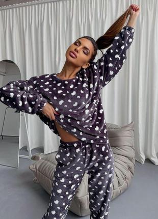 Теплая зимняя женская модная пижама из махры кофта и штаны, пижама на подарок домашний комплект + резинка5 фото