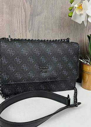 Женская мини сумочка клатч на цепочке стиль guess черная сумка на плечо