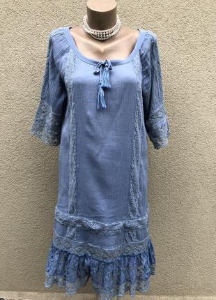 Сукня реглан,туніка,рюші,мереживо,етно стиль бохо,бавовна,іспанія,