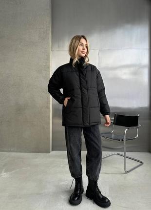 Женская стильная куртка пуховик стеганная легкая зимняя теплая курточка синтепон 250 еврозима деми