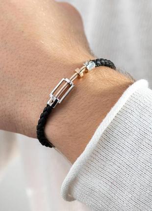 Каучуковый браслет "гвоздь" с золотыми вставками б05375