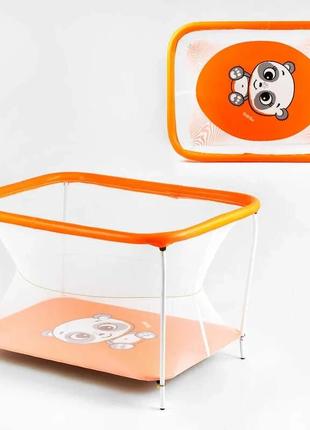 Манеж евро №10 люкс "панда" - цвет оранжевый  прямоугольный, мягкое дно, евро сетка, без ручки