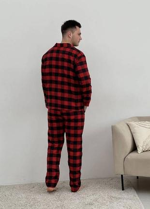 Піжама чоловіча cosy з фланелі (штани+сорочка+футболка чорна) клітина червоно/чорна2 фото