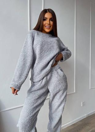 Тепла зимова жіноча модна піжама плюш трава кофта та штани, піжама на подарунок домашній плюшевий комплект8 фото