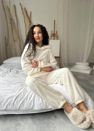Теплая зимняя женская модная пижама из махры кофта и штаны, пижама на подарок домашний комплект для сна плюш6 фото