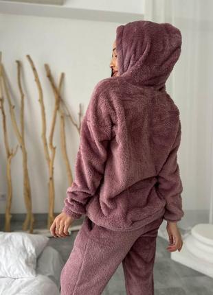Теплая зимняя женская модная пижама из махры кофта и штаны, пижама на подарок домашний комплект для сна плюш10 фото