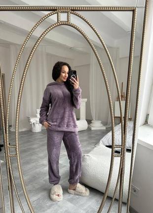 Теплая зимняя женская модная пижама из махры кофта и штаны, пижама на подарок домашний комплект для сна плюш7 фото