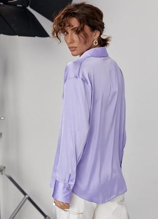 Шелковая блуза на пуговицах - фиолетовый цвет, m (есть размеры)2 фото