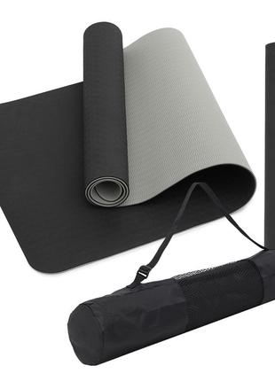 Килимок (мат) спортивний sportvida tpe 183 x 61 x 0.4 см для йоги та фітнесу sv-ez0052 black/grey