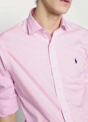 Класична сорочка ralph lauren slim fit poplin striped shirt pink/white3 фото