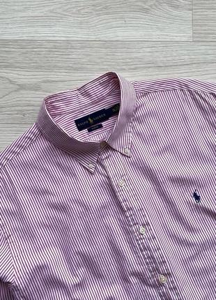 Класична сорочка ralph lauren slim fit poplin striped shirt pink/white4 фото