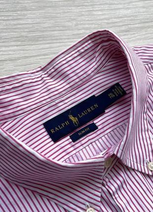 Класична сорочка ralph lauren slim fit poplin striped shirt pink/white9 фото