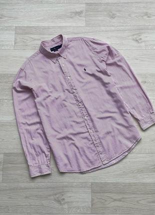 Класична сорочка ralph lauren slim fit poplin striped shirt pink/white2 фото