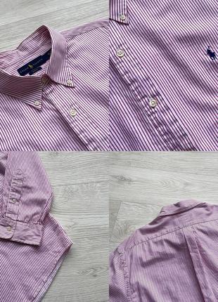 Класична сорочка ralph lauren slim fit poplin striped shirt pink/white8 фото