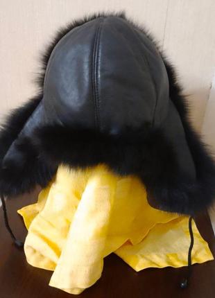 Зимняя шапка ушанка натуральная кожа натуральный мех2 фото