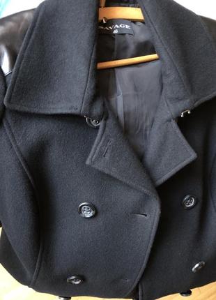 Полушерстное пальто с кожаными деталями 46 укр.р.6 фото