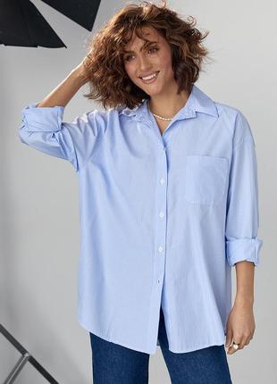 Удлиненная женская рубашка в полоску - голубой цвет, xl (есть размеры)