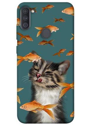 Чехол с принтом на самсунг галакси а11 cat with fish / чехол с принтом на samsung galaxy a11