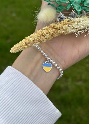 Серебряный браслет из бусин "с украиной в сердце"6 фото