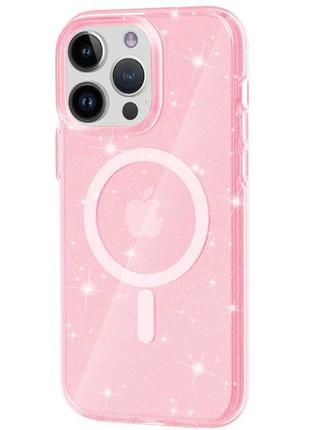 Блестящий чехол с magsafe на iphone 15 pro розовый / блестящий чехол с magsafe на айфон 15 про