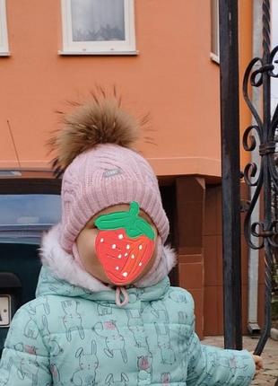 Теплая зимняя шапка на флисе lenne 54 для девочки в составе шерсть шерсть натуральный помпон завязки