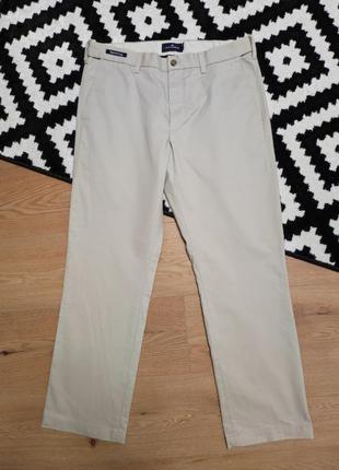 Брюки брюки брюки мужские прямые широкие снизу бежевые marks &amp; spencer, размер l - xl1 фото
