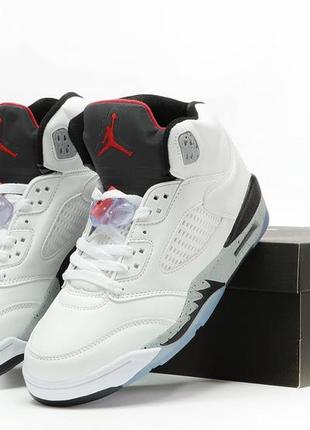 Мужские кроссовки nike air jordan 5 retro white grey black 41-42-43-44-45