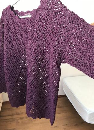 Шерстяной вязаный свитер кружевной 100% шерсть5 фото