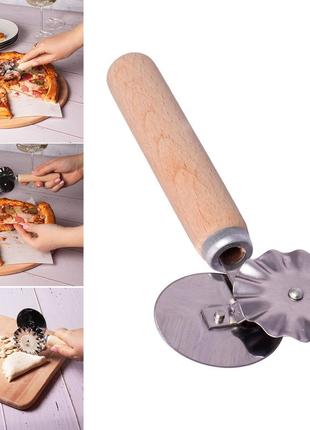 Многофункциональный соединительный нож 2 в 1 для пиццы и теста с роликом и деревянной ручкой 15.5 см