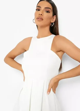 Біле плаття-міді з неопрену та оборками на талії boohoo