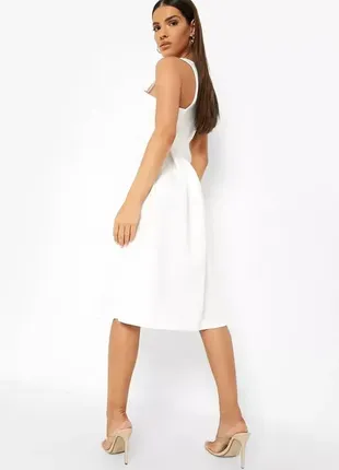 Біле плаття-міді з неопрену та оборками на талії boohoo