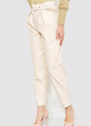 Штани жіночі з екошкіри, колір кремовий, 186r59653 фото
