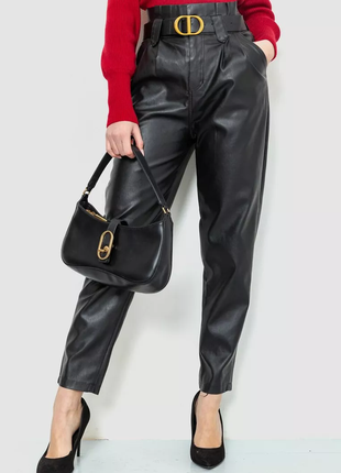 Штани жіночі з екошкіри з ременем, колір чорний, 186r52562 фото