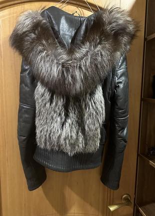 Куртка кожанная утепленная с чернобуркой1 фото