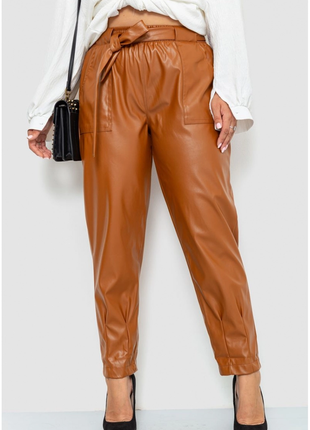 Штани зі штучної шкіри жіночі, колір світло-коричневий, 102r51452 фото