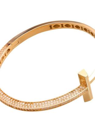 Стильний золотий браслет на руку кільце в стилі тиффані жіночий браслет з фіанітами каміння золото розмір 18