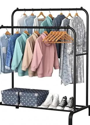 Подвійна підлогова стійка вішалка для одягу з полицею для взуття 150*110*57 см hws...